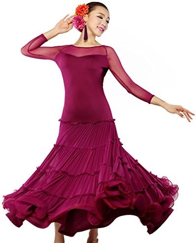 Newya Women's Latin Performance Dance Practice Ballroom Dress XXL Purple