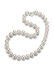 Sterling Silver 5-6mm White Akoya Pearl High Luster Necklace 18" Length, AAA Quality Length with a Heart Shape "Love" Clasp