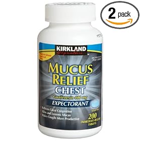 Kirkland Signature Mucus Relief Chest Expectorant (Guaifenesin 400 mg), 200-Count Immediate-Release Tablets (2 pack)