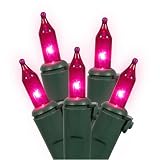 Set of 50 Pink Mini Christmas Lights - Green Wire