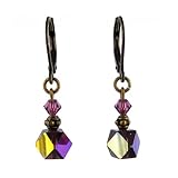 Earrings - E278 - Swarovski TM Crystal and Fire Polished Octagonal Shaped Bead - Antique Gold Tone ~ Amethyst (Purple)