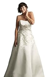 Plus Size A-line Strapless Full-Skirt Satin Corset Empire   Waistline Lace-Up Beaded Sweetheart  Dress