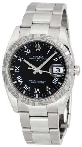 Rolex Date Black Roman Dial Domed Bezel Mens Watch 115210BKRO