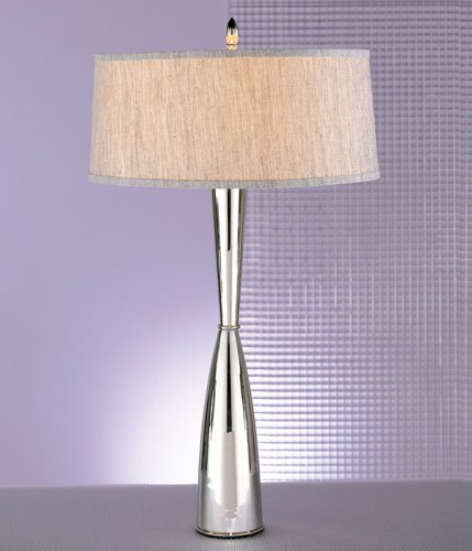 Murray Feiss Two-Light Cityscape Collection Table Lamp, Polished Nickel with Gray Textured Linen/Hardback Shade # 9183PN