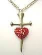Metal and Red Stones Dagger through Heart Pendant by Gasoline Glamour