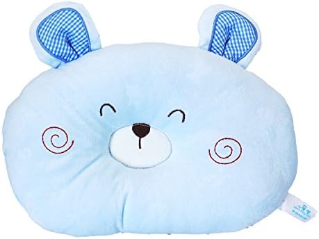 Kosbon 10 Inches Blue Soft Anti Roll Memory Foam Baby Head Positioner Pillow,Prevent Flat Head For 3 Months- 2 Year Infant (Bear shape)