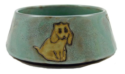 MARA STONEWARE COLLECTION - 24 Oz. Pet Feeding Or Water Dish Green Bowl - Abstract Puppy Dog Design