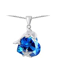 Original Star K (tm) Lucky Dolphin and StarFish Pendant with Heart Shape Simulated Blue Topaz in 925 Sterling Silver