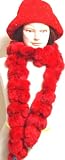 Two Strand Luxurious Red Color Rabbit Fur Scarf for Women and Teens Offered in Combination with Hand Crocheted Red Chenille and Gimp Tweed Skull Cap