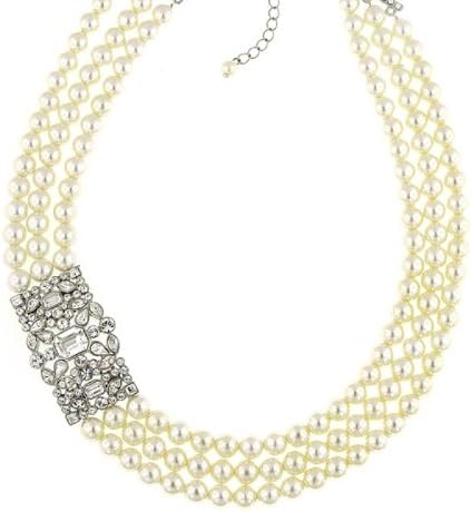 Antiquities Couture Art Deco Crystal and Simulated Pearl Multi-Strand Necklace