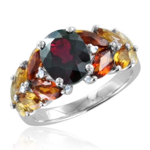 Natural Garnet and Citrine Ring in Sterling Silver with Diamond Accent, 3.96 cttw