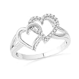 Platinum Plated Sterling Silver Round Diamond Double Heart Ring (1/10 Cttw)