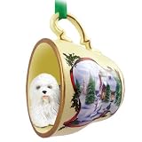 Old English Sheepdog Christmas Ornament Holiday Scene Tea Cup