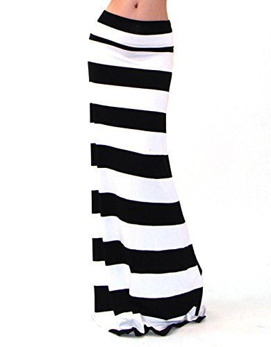 VIVICASTLE Women's Asymmetric Striped Fold Over Waist Long Maxi Skirt