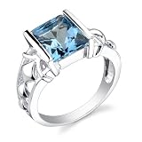 Sterling Silver 3.50 cts Radiant Cut Swiss Blue Topaz Ring Size7