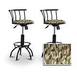 2 Hunting Camo Army Print Black Adjustable Barstools