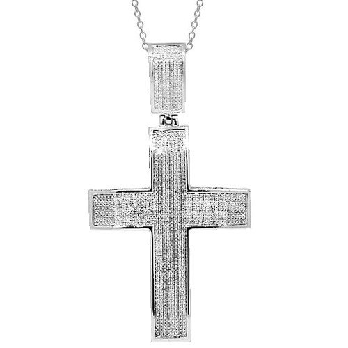 10K White Gold Mens Diamond Cross Pendant 3.75 Ctw