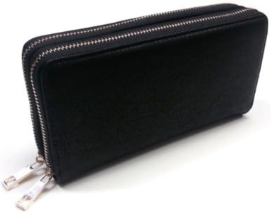 Double Zipper Zip-Around Organizer Wallet (Black)