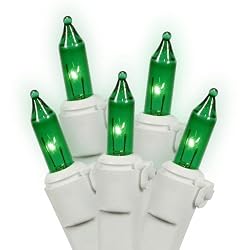 Set of 100 Green Mini Christmas Lights - White Wire