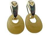 Yellow Jade Aurora Earrings with Yellow Topaz and Black Mother Of Pear, 14k Gold