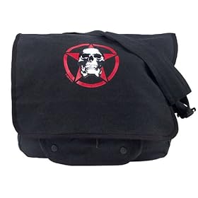 BLACK VINTAGE MESSENGER BAG Skull Red Star Canvas School Laptop