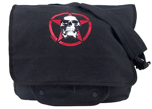 BLACK VINTAGE MESSENGER BAG Skull Red Star Canvas School Laptop