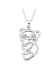 DiAura Sterling Silver Diamond-Accent Teddy Bear Pendant Necklace