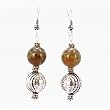Round Agate Gemstone Bead and Sterling Silver Dangle Earrings, #7507