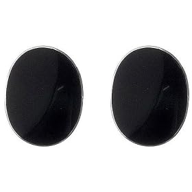 Sterling Silver Genuine Black Onyx Oval Clip On Earrings - Artisan Handcrafted... by SkyeSterling