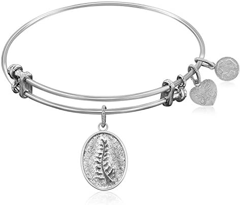 Expandable Bangle in White Tone Brass with Faith Trust Staff Of Life Symbol