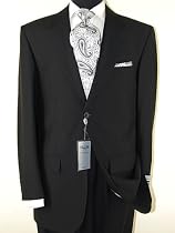 Signature Collection Italian Men's Suit 2 Button Flat Front Pants Merino Wool 140s Year Round Use Business Suit JET Black