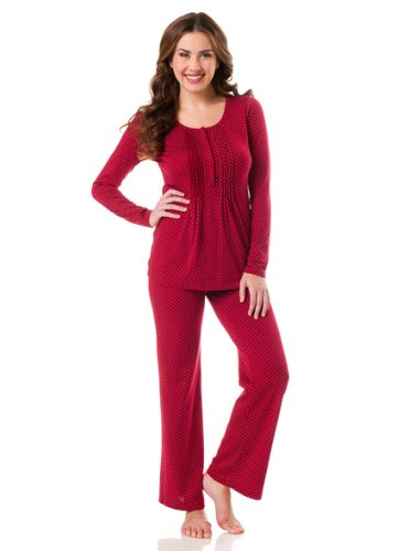 Motherhood Maternity: Long Sleeve Scoop Neck Pleated Maternity Pajama Set
