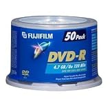 Fujifilm Media 25302478 DVD-R 4.7GB 120 Minutes Printable 16X White Surface Inkjet Hub Printable Storage Media - 50 Pack Spindle