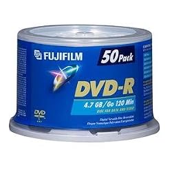 Fujifilm Media 25302478 DVD-R 4.7GB 120 Minutes Printable 16X White Surface Inkjet Hub Printable Storage Media - 50 Pack Spindle