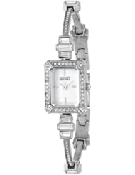 Badgley Mischka Womens BA/1313WMSB Swarovski Crystal Accented Rectangular Silver-Tone Thin Bracelet Watch