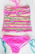 Girls 4-6X 2PC Bandeau Swimsuit - Lime/Pink Hearts and Flowers