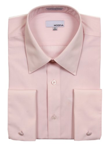 Mens Modena Solid Pink French Cuff Dress Shirt