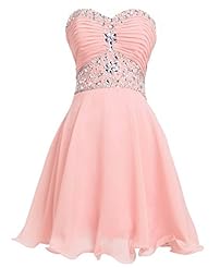 A-line Strapless Sweetheart Fitted Beaded  Lace-Up Chiffon Short Mini Dress  With Rhinestones