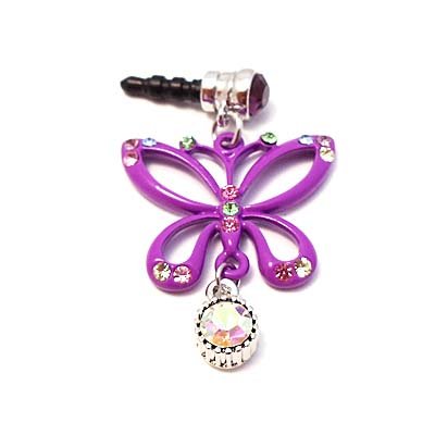 Headphone Plug Purple Butterfly Charm for Apple iPhones, iPad, iPod touch with Rhinestones 