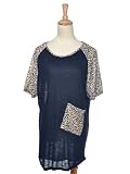 Anna-Kaci Free Size Dark Indigo Cheetah Print Trendy Hipster Loose Tunic Dress