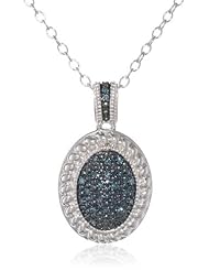 Silver Blue or Black Diamond Oval Pendant Necklace