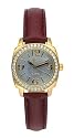 Peugeot Womens Purple Genuine Leather Strap Watch with a Crystal Encrusted Bezel and a Purple Tinted Mother of Pearl Dial
