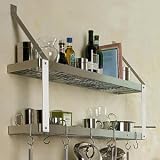 Rogar Double Bookshelf Wall Mounted Pot Rack with Grids Hammered Steel/Chrome