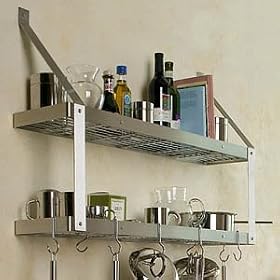 Rogar Double Bookshelf Wall Mounted Pot Rack with Grids Desert Stone/Chrome