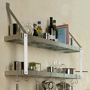 Rogar Double Bookshelf Wall Mounted Pot Rack with Grids Hammered Copper/Copper