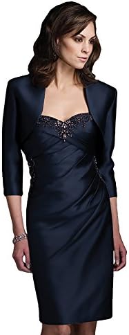 Social Occasions 210872 Side Gathered Strapless Sheath Dress with Bolero Jacket (10, Navy)