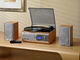 Electronics : Transfer Vinyl to MP3/USB Convert 4-in-1 Music Centre with turntable record player/CD/Radio (Wood veneer colour finish)