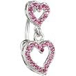 Pink Top Drop Pave Jeweled Dual Heart Belly Ring