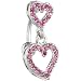 Pink Top Drop Pave Jeweled Dual Heart Belly Ring