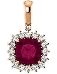 14K Rose Gold 8.00x8.00mm Antique Cushion Cut Rhodolite Garnet and Diamond Pendant -- LIFETIME WARRANTY